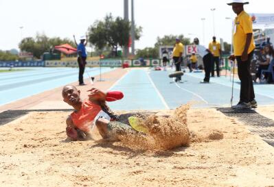 SA long jump athlete Kgotso Mokoena lands in the sand