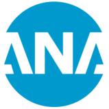 Blue and white round ANA logo.