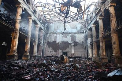 A burned-out library.