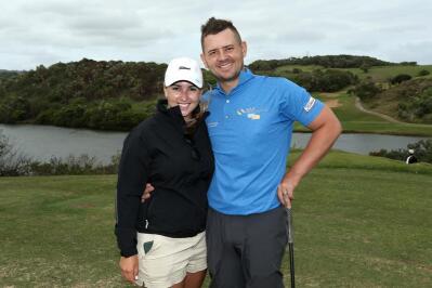 Abigail and Daniel van Tonder stand on the 18th at the  Wild Coast Sun Country Club