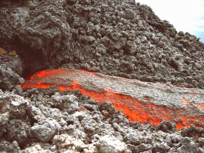 Close up of molten lava from a volcano