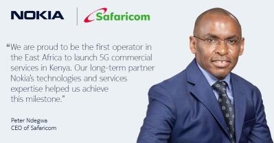Chief executive officer of Safaricom Peter Ndegwa wearing navy suit