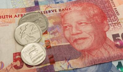 South African rands in notes and coins