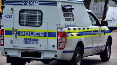 A marked South African police truck