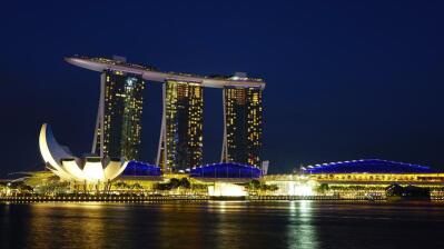 Singapore skyline at night.