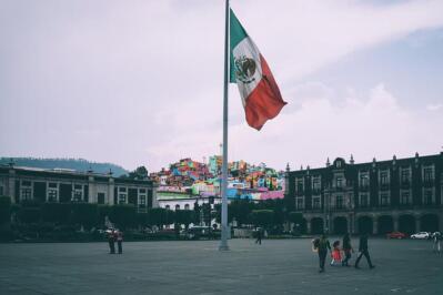 Flag of Mexico in a public square